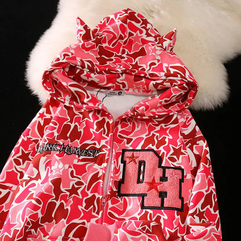 Veste rouge y2k harajaku embroidery